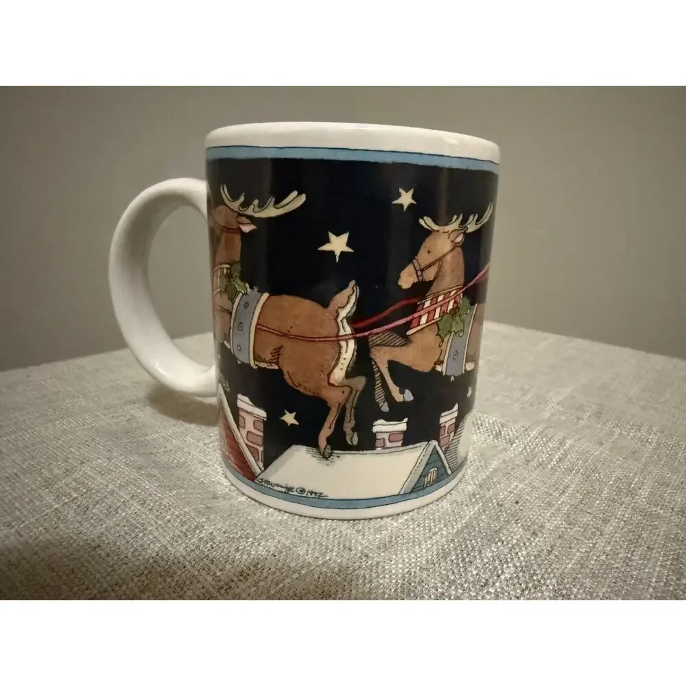 ❄️ Susan Winget Certified International Christmas Mugs Set of 4 Santa Sleigh 4”